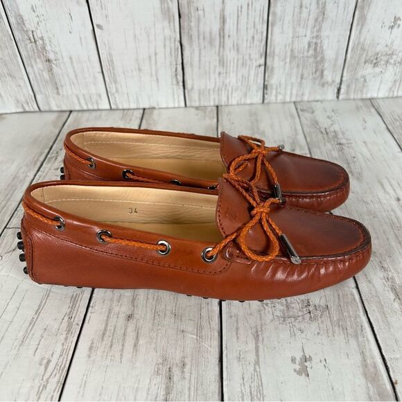 Tod's Women’s Brown Leather Gommino Bow Slip On Driving Loafers Size 34 PRISTINE - Picture 2 of 10